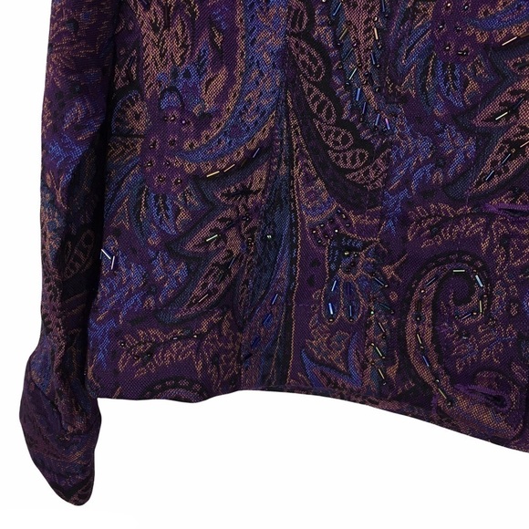 COLDWATER CREEK Jacket Woven Tapestry Beaded Paisley Floral Boho Petite Medium - Picture 7 of 10